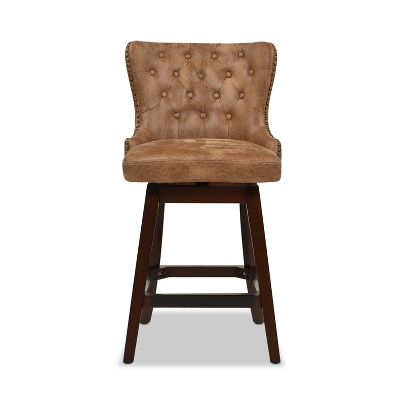 Home Square Tufted High Back Counter Height Barstool in Tan Brown - Set of 2