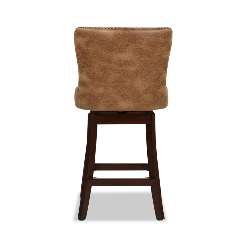 Home Square Tufted High Back Counter Height Barstool in Tan Brown - Set of 2