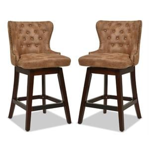 Home Square Tufted High Back Counter Height Barstool in Tan Brown - Set of 2