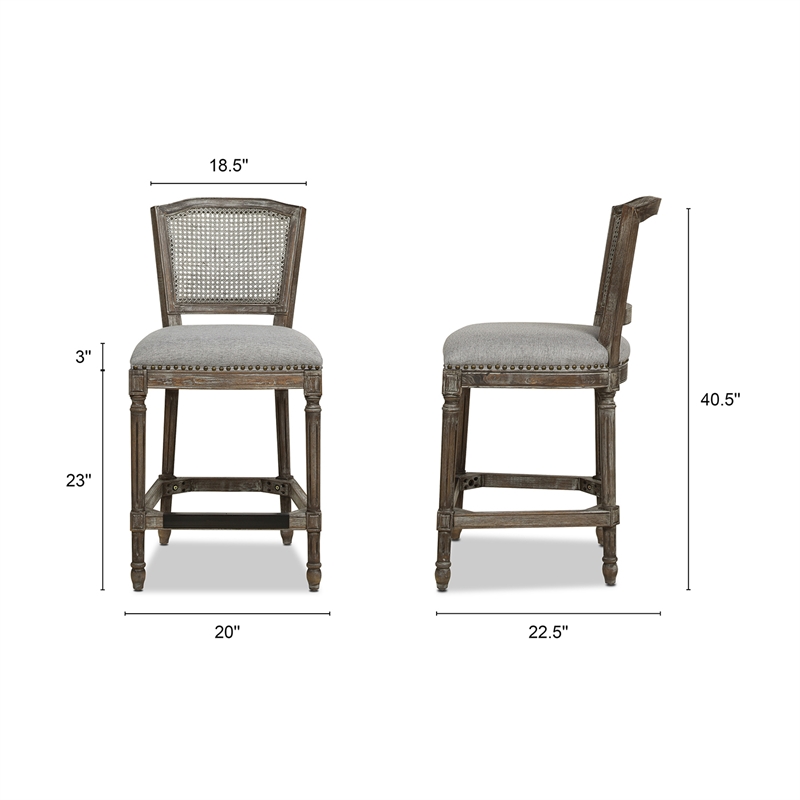 Home Square Rattan Wicker High Back Bar Stool in Dark Heathered Gray - Set of 2