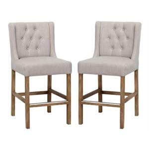 Home Square 18.5&quot Fabric Counter Stool in French Beige & Brown - Set of 2