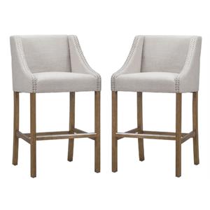Home Square 24&quot Fabric Counter Stool in French Beige and Honey Brown - Set of 2