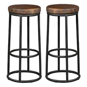 Home Square 30&quot Wood and Iron Barstool in Mahogany Brown and Black - Set of 2