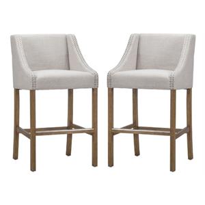 Home Square 30&quot Wood and Fabric Barstool in French Beige and Honey - Set of 2