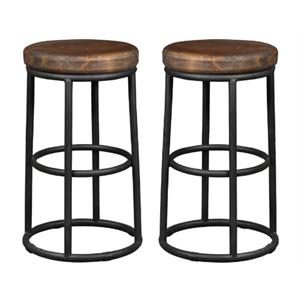 Home Square 24&quot Pine Wood Counter Stool in Mahogany Brown and Black - Set of 2