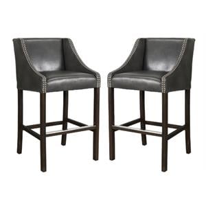 Home Square 30&quot Wood and Leather Barstool in Charcoal Gray and Brown - Set of 2