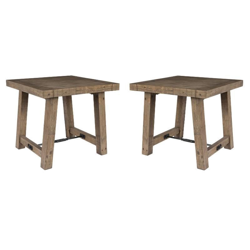 Home Square Reclaimed Pine End Table in Weathered Gray - Set of 2