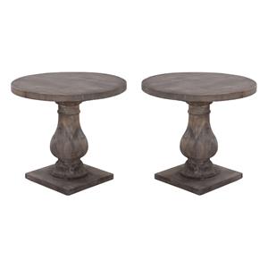 Home Square Round Reclaimed Pine End Table in Rustic Brown - Set of 2