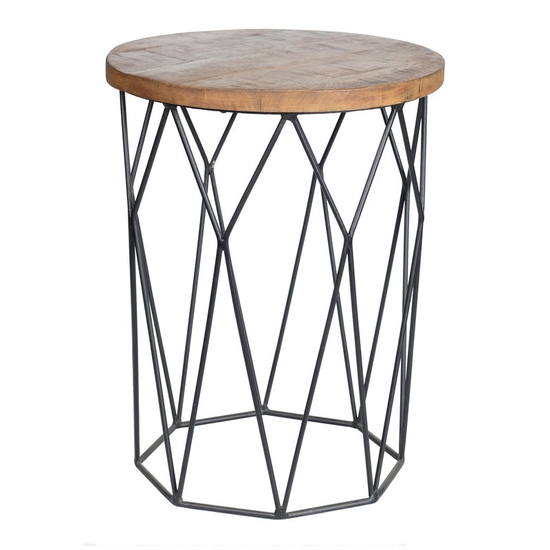 Home Square Round Mango Wood and Iron End Table in Chestnut Brown - Set of 2