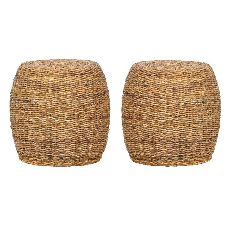 Home Square Round Rattan Abaca End Table in Multi Brown - Set of 2