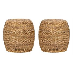 Home Square Round Rattan Abaca End Table in Multi Brown - Set of 2
