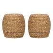 Home Square Round Rattan Abaca End Table in Multi Brown - Set of 2