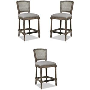 Home Square Rattan Wicker High Back Bar Stool in Dark Heathered Gray - Set of 3