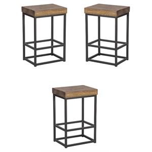 Home Square 24&quot Pine and Iron Counter stool in Mahogany & Bronze - Set of 3