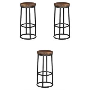 Home Square 30&quot Wood and Iron Barstool in Mahogany Brown and Black - Set of 3