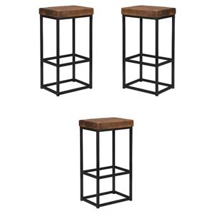 Home Square 30&quot Pine Barstool in Rustic Mahogany and Bronze-black - Set of 3