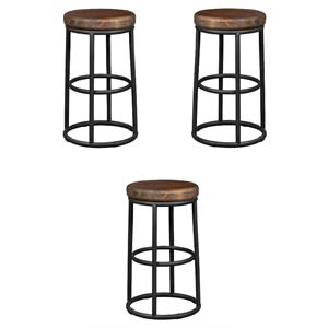 Home Square 24&quot Pine Wood Counter Stool in Mahogany Brown and Black - Set of 3