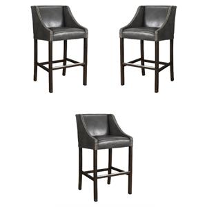 Home Square 30&quot Wood and Leather Barstool in Charcoal Gray and Brown - Set of 3