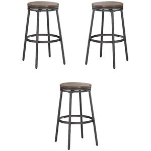 Home Square 25&quot Backless Counter Stool in Slate Gray and Golden Oak - Set of 3