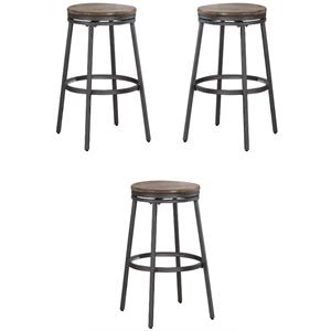 Home Square 30&quot Backless Bar Stool in Slate Gray and Golden Oak - Set of 3