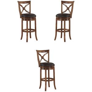 Home Square 26&quot Swivel Counter Stool in Light Oak - Set of 3
