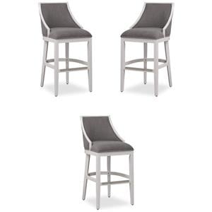 Home Square 30&quot Wood Bar Stool in Off White and Gray - Set of 3