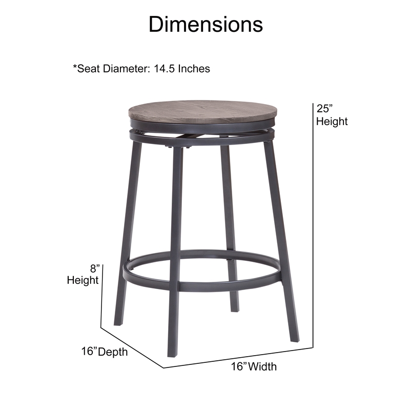 Home Square Metal and Wood Backless Counter Stool in Gray - Set of 3