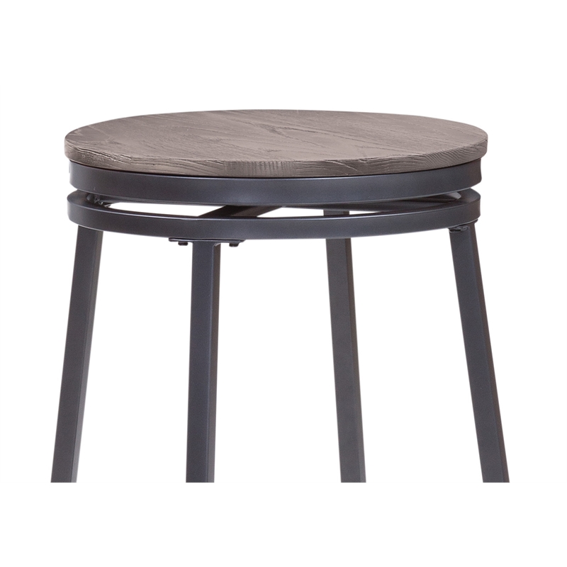 Home Square Metal and Wood Backless Counter Stool in Gray - Set of 3