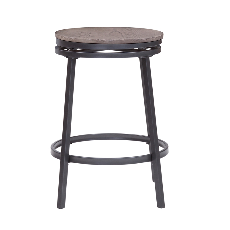 Home Square Metal and Wood Backless Counter Stool in Gray - Set of 3