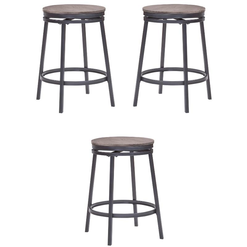 Home Square Metal and Wood Backless Counter Stool in Gray - Set of 3