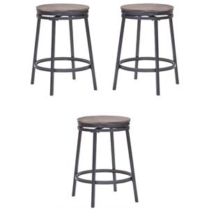 Home Square Metal and Wood Backless Counter Stool in Gray - Set of 3