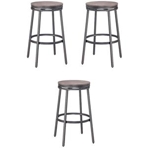 Home Square Metal and Wood Backless Bar Stool in Gray - Set of 3