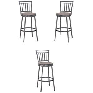 Home Square Metal Swivel Bar Stool in Gray Finish - Set of 3