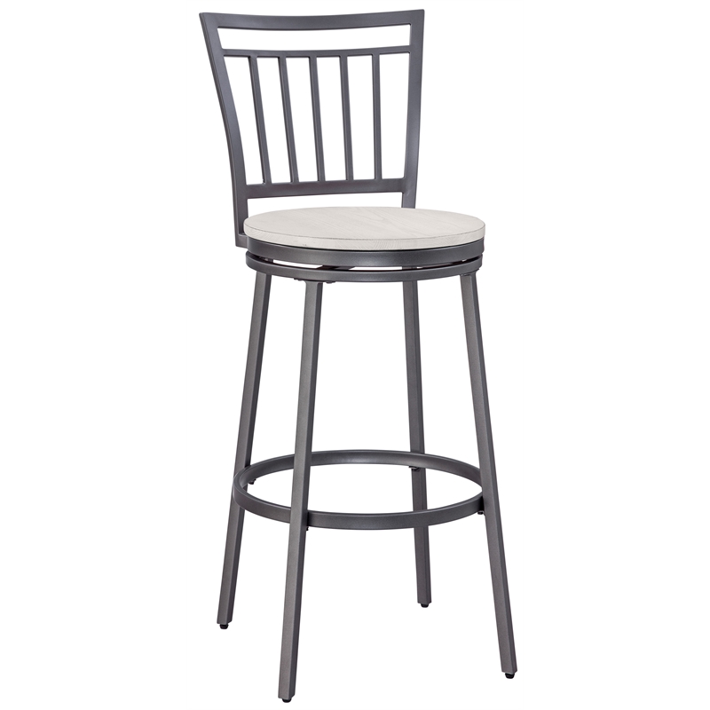 Home Square Metal Swivel Bar Stool in Gray and Whitewashed - Set of 3