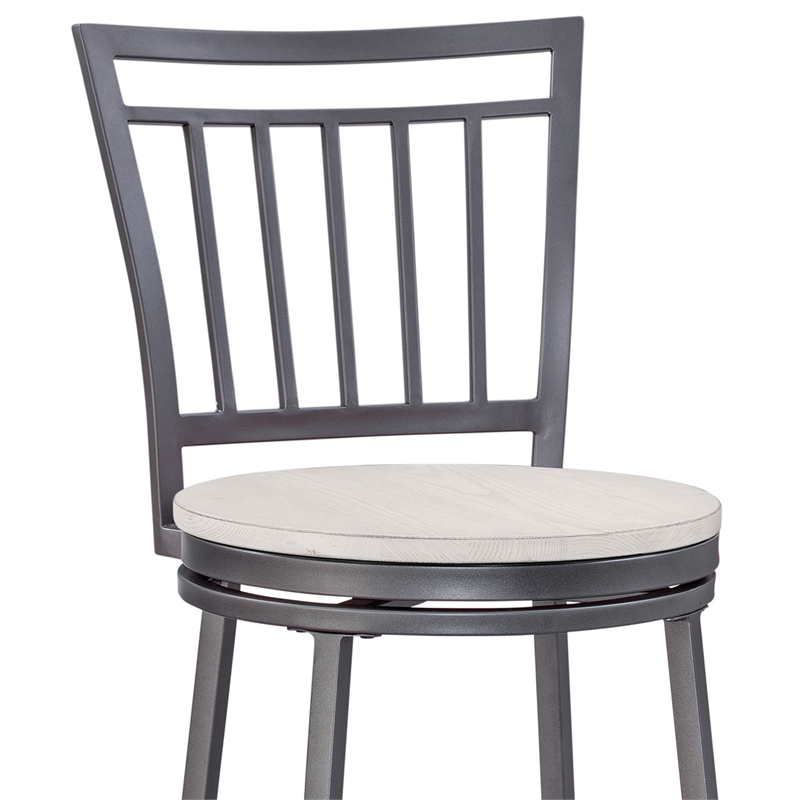 Home Square Metal Swivel Bar Stool in Gray and Whitewashed - Set of 3