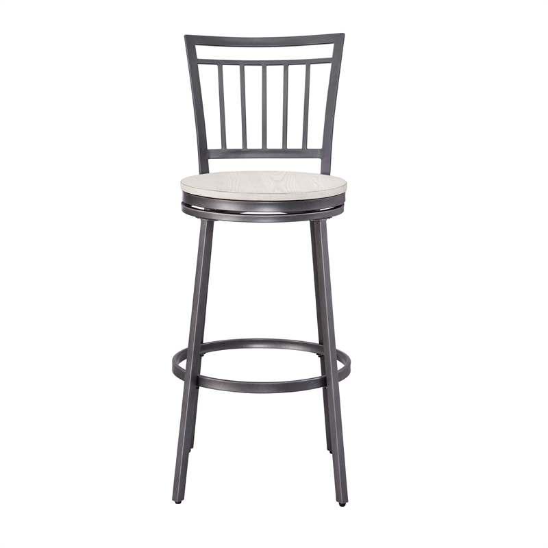 Home Square Metal Swivel Bar Stool in Gray and Whitewashed - Set of 3
