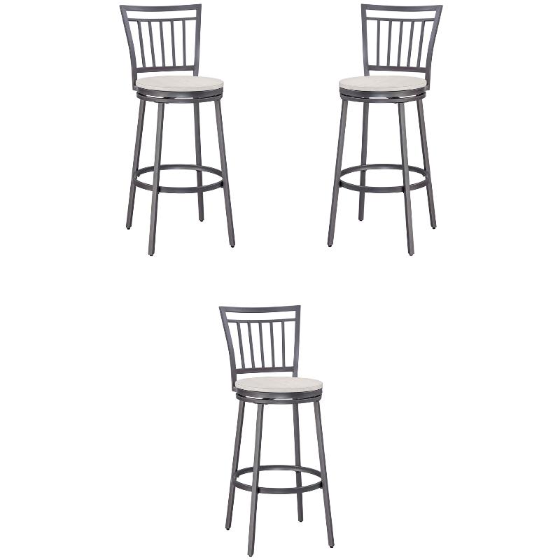 Home Square Metal Swivel Bar Stool in Gray and Whitewashed - Set of 3