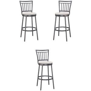 Home Square Metal Swivel Bar Stool in Gray and Whitewashed - Set of 3