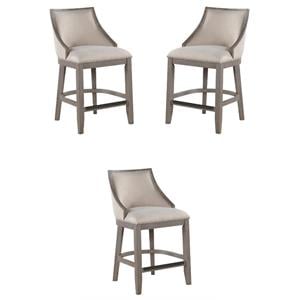 Home Square Solid Wood Driftwood Counter Stool in Gray Finish - Set of 3