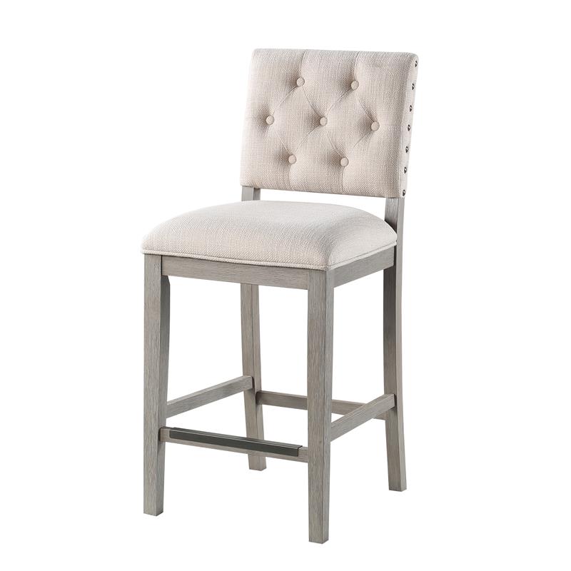 Home Square Fabric and Solid Wood Counter Stool in Cream - Set of 3