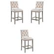 Home Square Fabric and Solid Wood Counter Stool in Cream - Set of 3