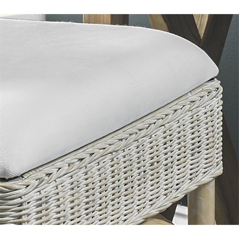 Home Square Rattan and Fabric Barstool in White Wash - Set of 3