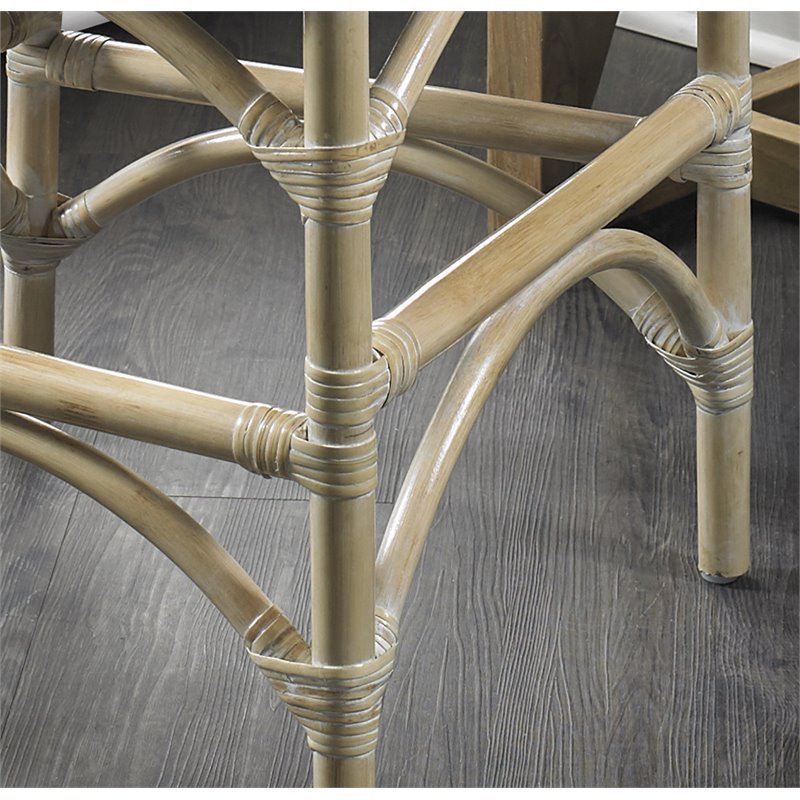 Home Square Rattan and Fabric Barstool in White Wash - Set of 3