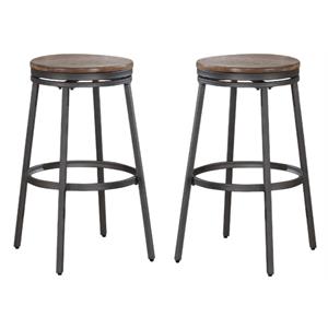 Home Square 25&quot Backless Counter Stool in Slate Gray and Golden Oak - Set of 2