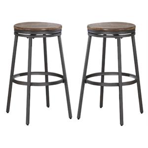 Home Square 30&quot Backless Bar Stool in Slate Gray and Golden Oak - Set of 2