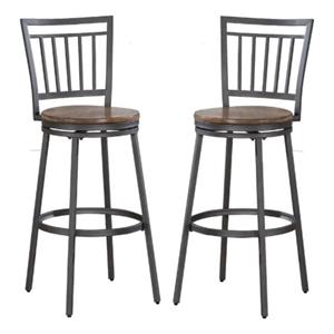 Home Square 30&quot Swivel Wood Bar Stool in Slate Gray - Set of 2