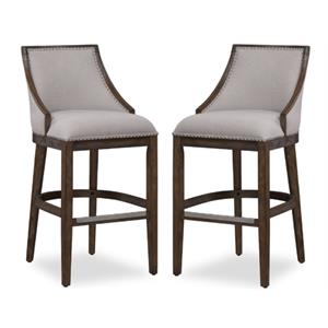 Home Square 30&quot Stationary Bar Stool in Drift Brown and Beige - Set of 2