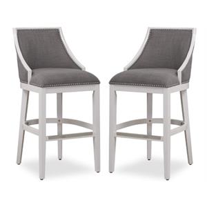 Home Square 30&quot Wood Bar Stool in Off White and Gray - Set of 2