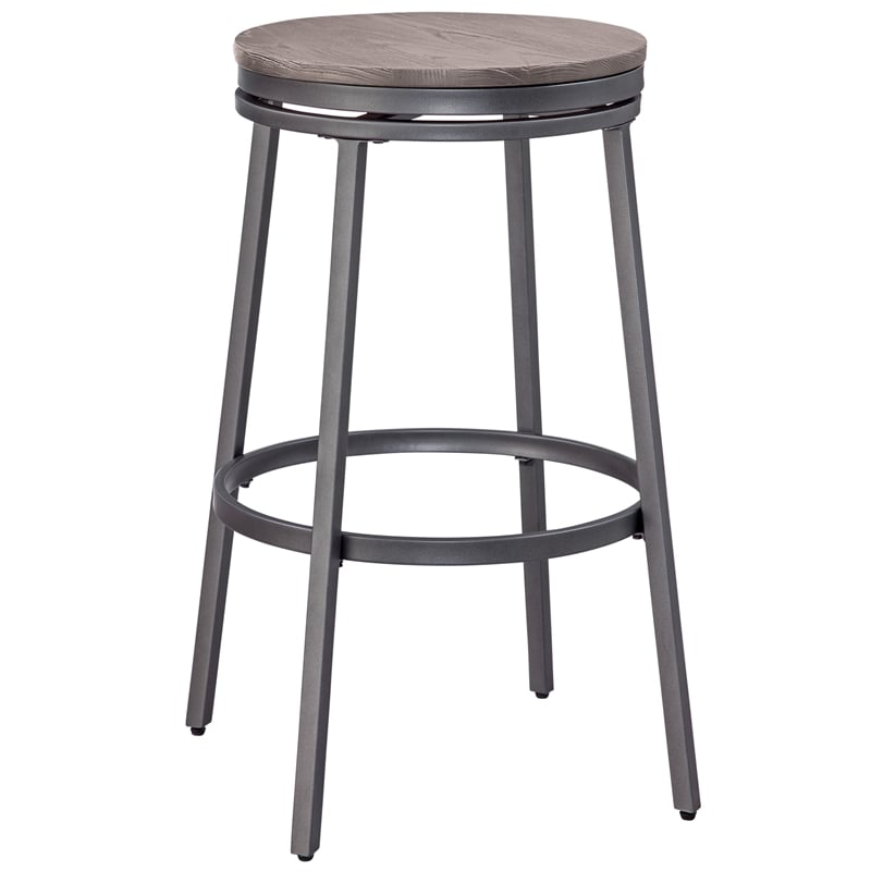 Home Square Metal and Wood Backless Bar Stool in Gray - Set of 2