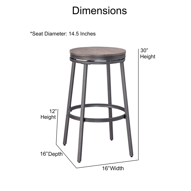 Home Square Metal and Wood Backless Bar Stool in Gray - Set of 2
